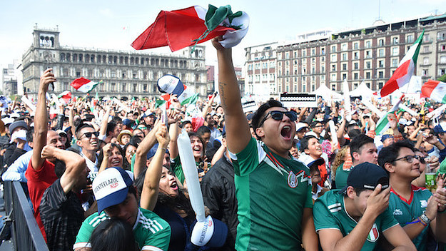 Fans of Mexico celebrate while watching the Russia 2018 World Cup.