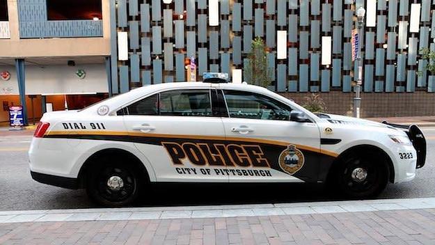 Pittsburgh Police vehicle sits on a downtown street in Pittsburgh, Pennsylvania.