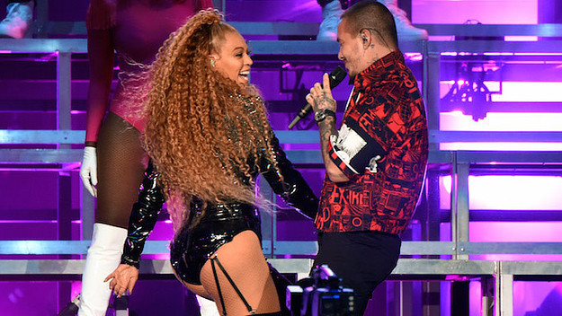 Beyonce Knowles and J Balvin perform onstage at Coachella.
