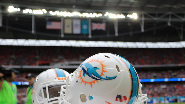 Miami Dolphins helmets.