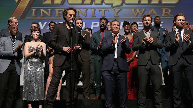 Actor Robert Downey Jr. and cast & crew of 'Avengers: Infinity War.'