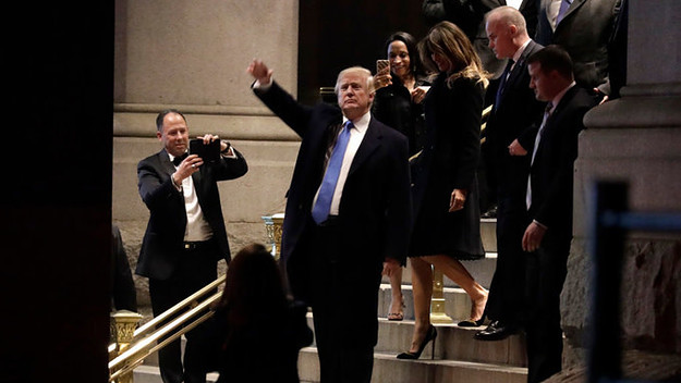 Donald Trump and Lady Melania Trump leave after dinner at Trump International Hotel o
