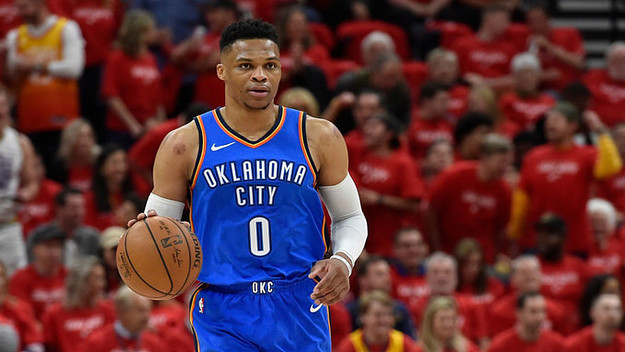 Russell Westbrook #0 of the Oklahoma City Thunder
