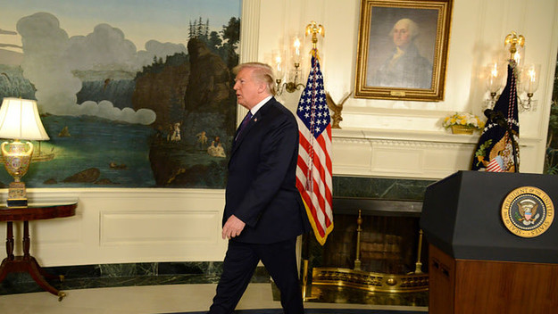 Donald Trump departs the Diplomatic Reception Room
