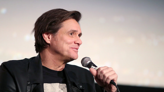 im Carrey speaks onstage.