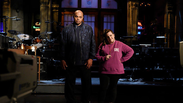 Episode 1739 Charles Barkley with Aidy Bryant during a promo