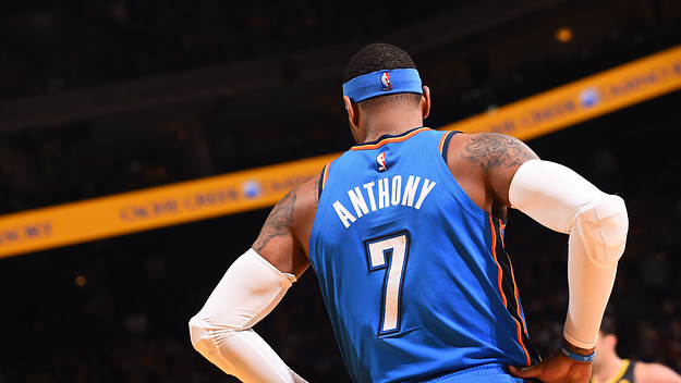 This is a photo of Carmelo Anthony, taken from the back