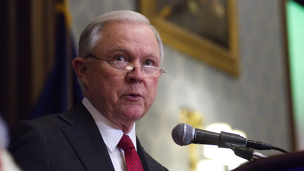 Jeff Sessions delivers remarks in the Lincoln Hall of Union League of Philadelphia.