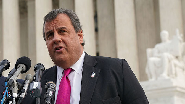 Chris Christie speaking in front of U.S. Supreme Court.