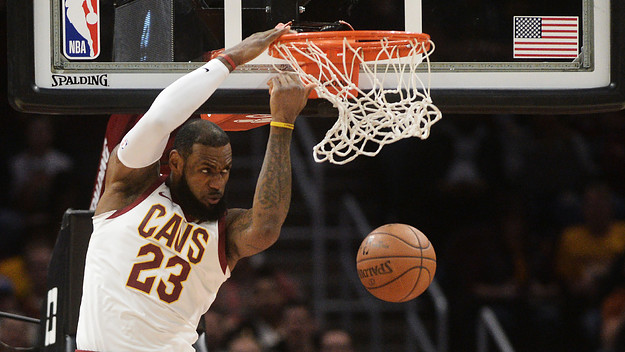LeBron James dunks against the Indiana Pacers on January 26, 2018.