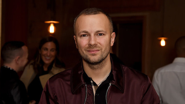 Gosha Rubchinskiy at a Burberry exhibition.