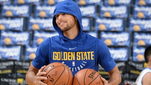 Steph Curry warms up for a game.