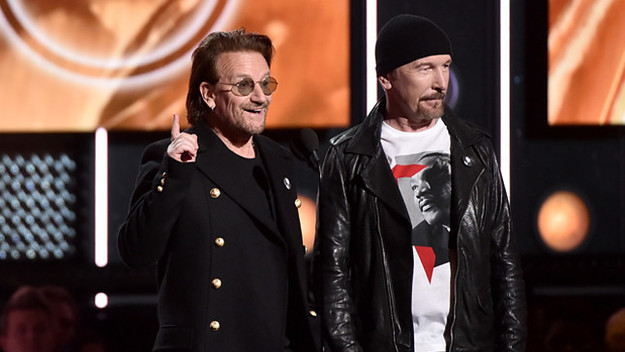 Bono and Edge at the 60th Annual Grammy Awards