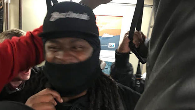 Marshawn Lynch rides the BART home after a Raiders game.