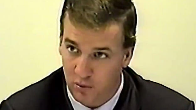Peyton Manning speaks during a deposition in 2003.