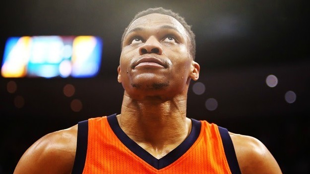 Russell Westbrook reacts to breaking the NBA's triple double record.