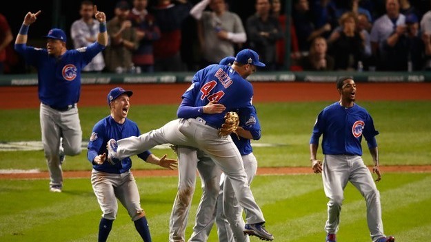 Cubs celebrate World Series win.