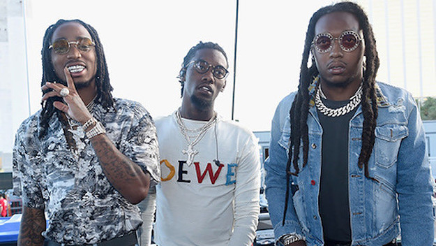 Quavo, Offset and Takeoff of Migos pose backstage during the Daytime Village.