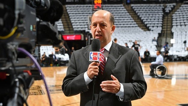 Jeff Van Gundy films a segment for ESPN.