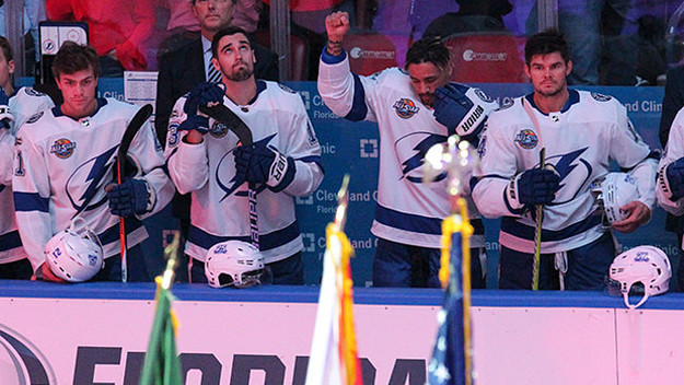 J.T. Brown of Tampa Bay Lightning's national anthem protest