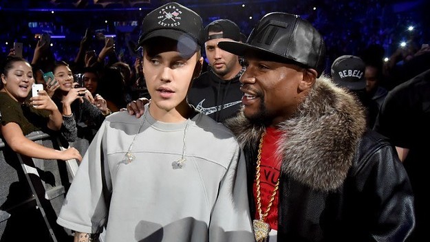 Floyd Mayweather and Justin Bieber during the Purpose Tour.