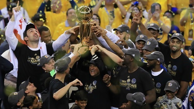 The Warriors celebrate their 2017 NBA title.