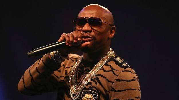Floyd Mayweather talks trash during his promo tour with Conor McGregor.