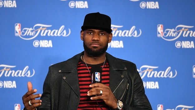 LeBron James talks after the end of the 2017 NBA Finals.