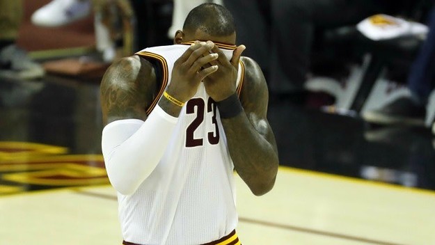 LeBron James shows his frustration on the court against the Celtics.
