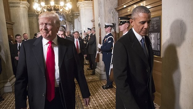 Donald Trump, left, and President Barack Obama arrive for Trump's inauguration ceremony
