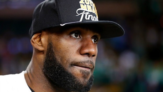 LeBron James celebrates Eastern Conference Finals win.