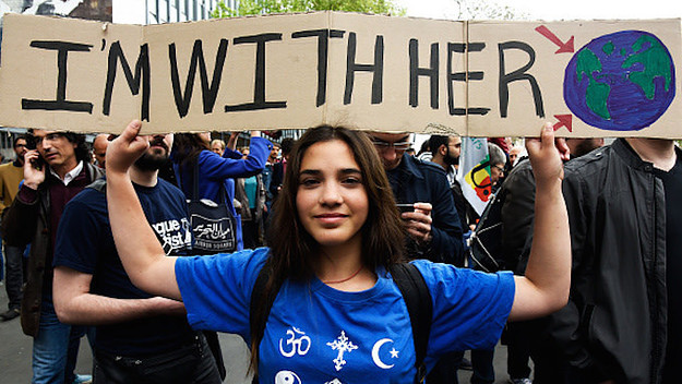 March for Science protesters march to demonstrate on April 22, 2017 in Paris
