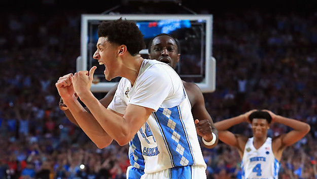 Justin Jackson #44 of the North Carolina Tar Heels reacts