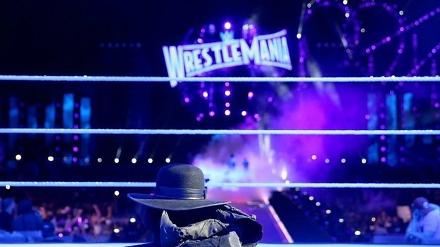 The Undertaker's gloves, hat, and jacket remain in the ring after WrestleMania 33.