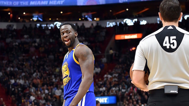Draymond Green gets into it with referee.