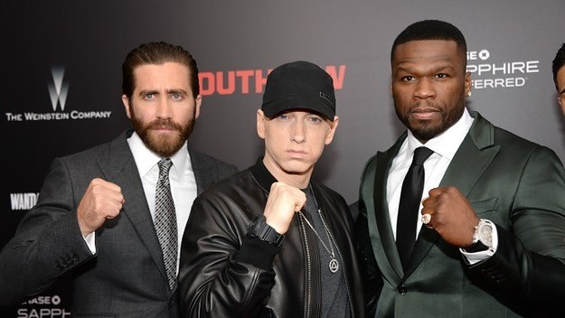 Eminem appears at the 'Southpaw' premiere.