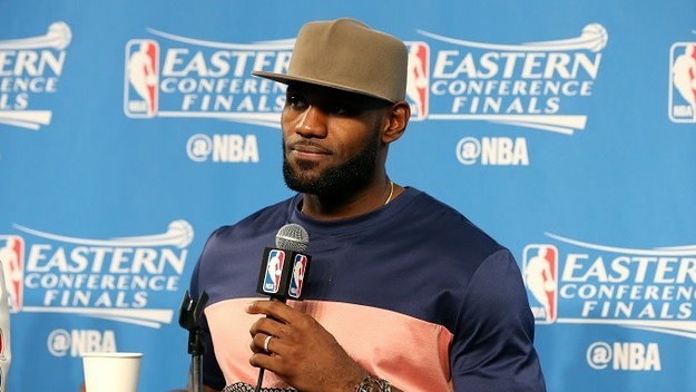 LeBron James speaks with reporters after Game 3 of the 2017 Eastern Conference Finals.
