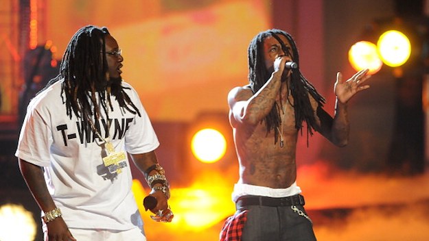 T Pain and Lil' Wayne on stage during the 2008 BET Awards