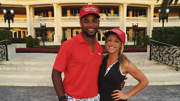 Golden Tate and his now wife sport 'Make America Great Hats.'