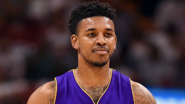 Nick Young reacts to a call on the court.