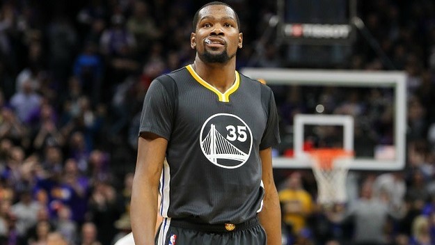 Kevin Durant walks down the court.