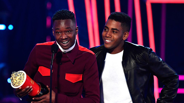 Ashton Sanders and Jharrel Jerome accept the "Best Kiss" MTV Movie Award