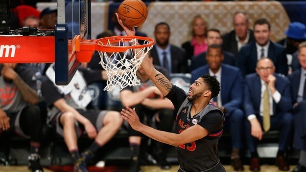 Anthony Davis scores during the 2017 NBA All Star Game.