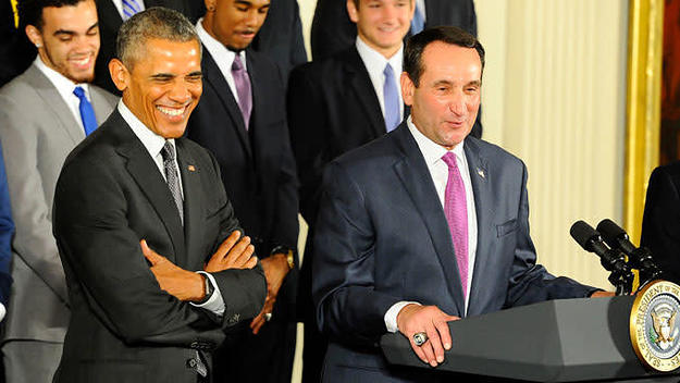Former president Obama and Coach K at the White House.