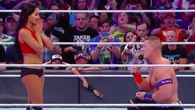 John Cena proposes to girlfriend Nikki Bella at WrestleMania 33.