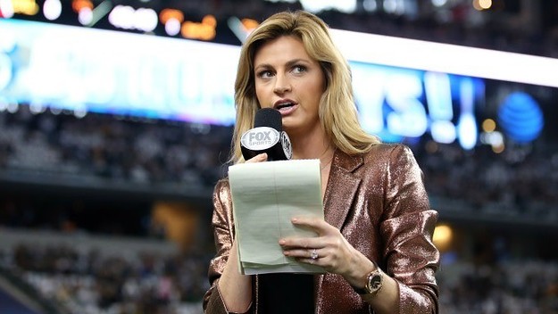Erin Andrews covers a playoff game for Fox.