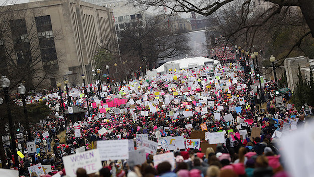 Protesters gather during the Women's March on Washington January 21, 2017