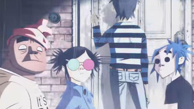A stillshot from the Gorillaz' "Saturnz Barz" music video.