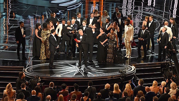 The cast of 'Moonlight' and ''La La Land' appear on stage