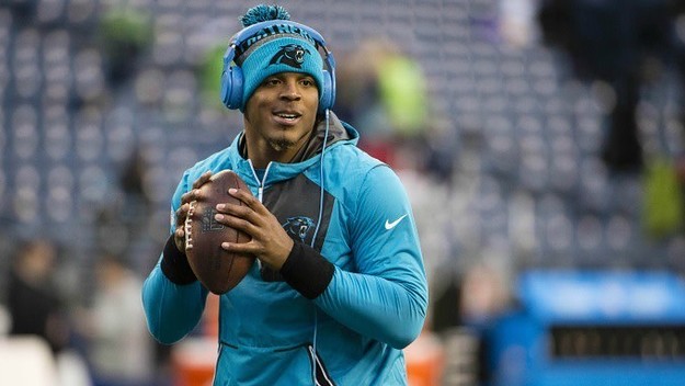 Cam Newton warms up before a game against the Seahawks.
